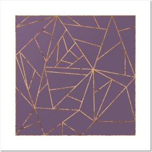 Plum Purple and Gold Geometric Lines Posters and Art